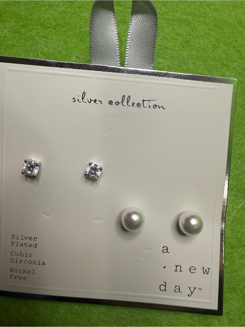 a new day Silver Collection Pearl and Cubic Zirconia Stud Earring Set - White